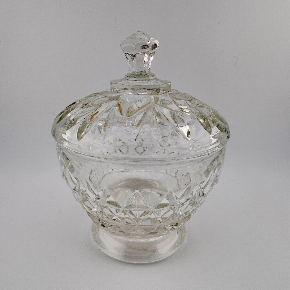 Vintage Glass Candy Dish with Lid Sugar Dish Retro